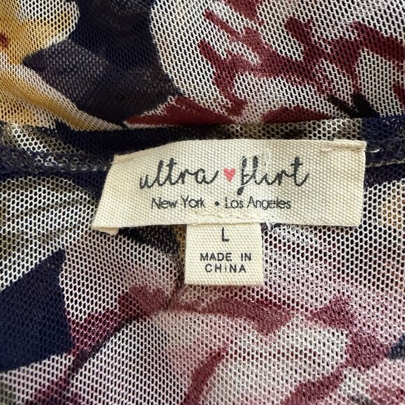 Ultra Flirt Kimono Long Duster Sheer Floral Pattern L Large 3/4 Sleeve Cottage - Picture 6 of 8